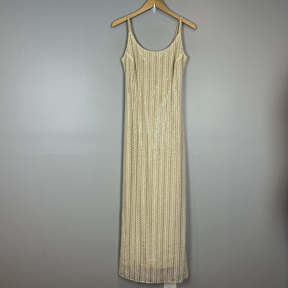 Betsy & Adam by Jaslene Y2K Gown Size 12 Champagne Gold Sequin Full Length Maxi